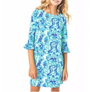 Lilly Pulitzer UPF 50+ Sophie Ruffle Dress Sea Life Green Blue Girls